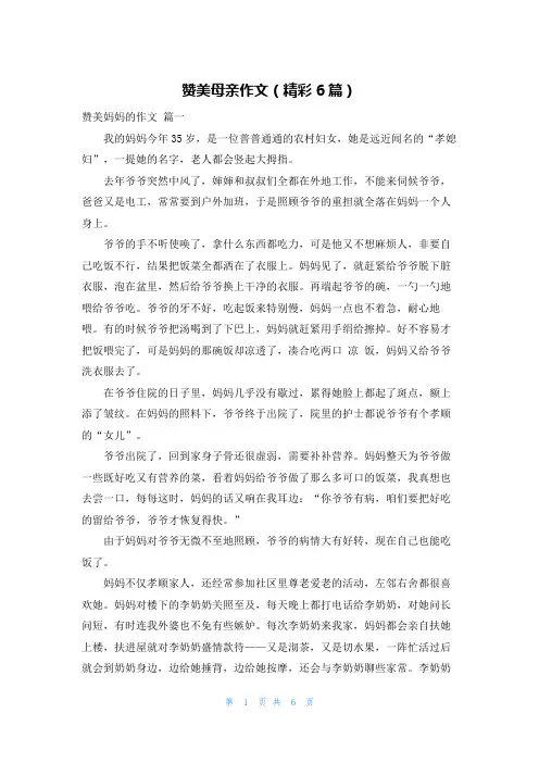 赞美母亲作文(精彩6篇)