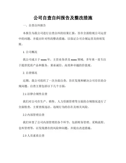 公司自查自纠报告及整改措施