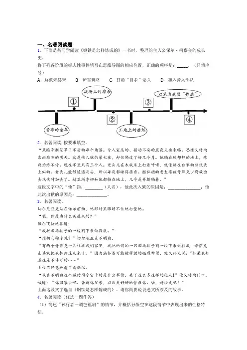 必读名著复习∶鲁迅钢铁是怎样炼成的试题及解析