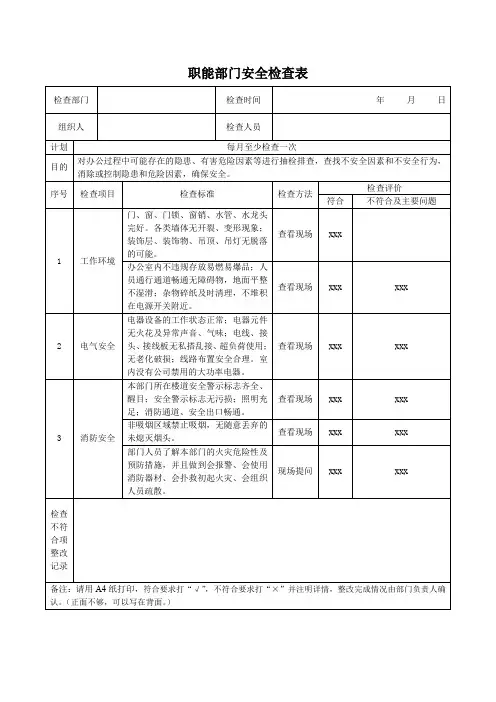 职能部门安全检查表