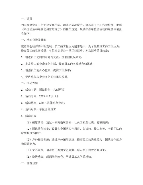 单位团活动经费申请报告