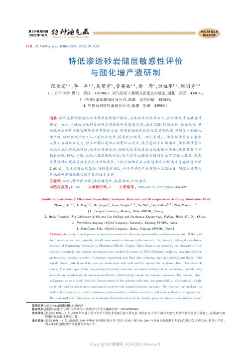 特低渗透砂岩储层敏感性评价与酸化