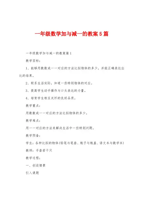 一年级数学加与减一的教案5篇