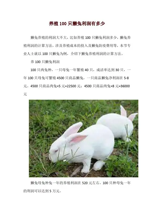 养殖100只獭兔利润有多少