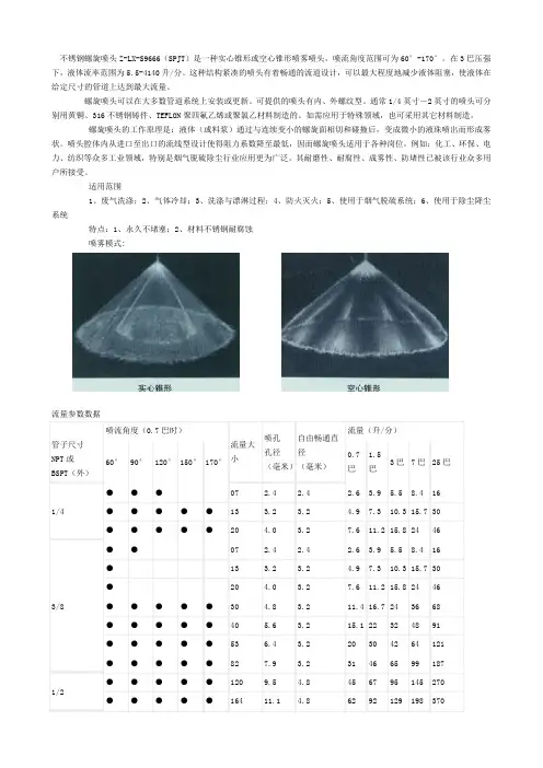 螺旋喷头技术参数数据表