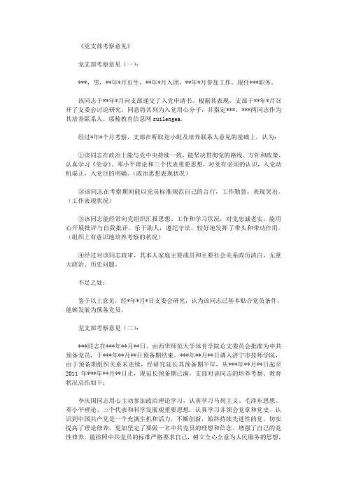 党支部考察意见10篇优秀文章_范文