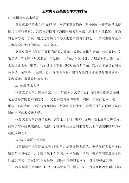 艺术类专业英国留学大学排名