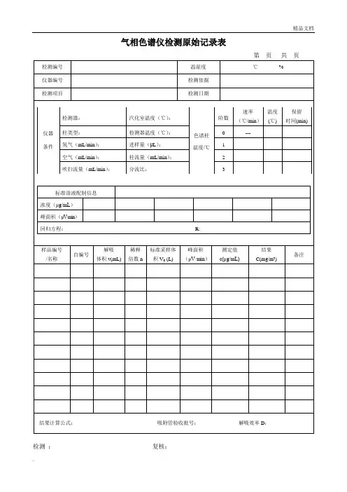 气相色谱仪检测原始记录表