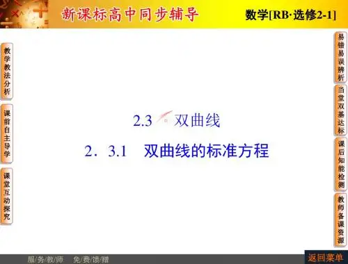 【非常学案】2014-2015学年高中数学人教B版选修2-1配套课件：2.3.1双曲线的标准方程.