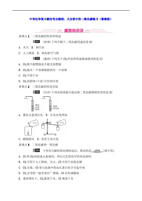 中考化学复习教材考点梳理：大自然中的二氧化碳练习(鲁教版)