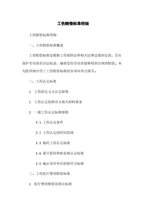 工伤赔偿标准明细
