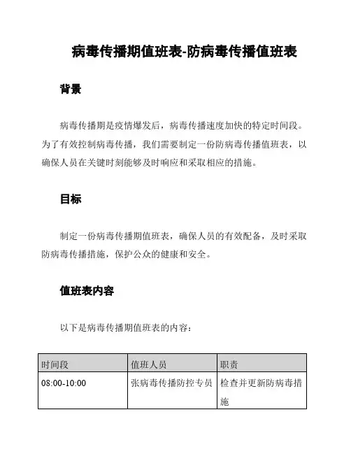 病毒传播期值班表-防病毒传播值班表