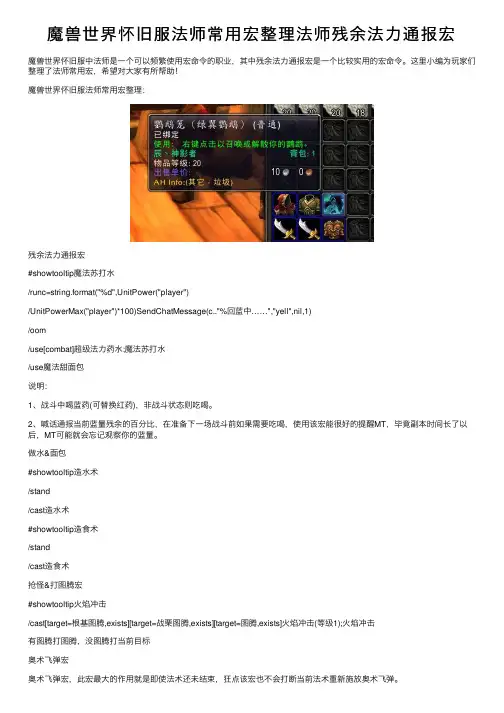 魔兽世界怀旧服法师常用宏整理法师残余法力通报宏