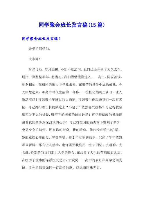 同学聚会班长发言稿(15篇)