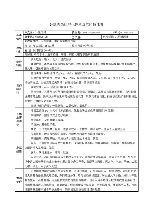 氯丙烯的理化性质及危险特性表