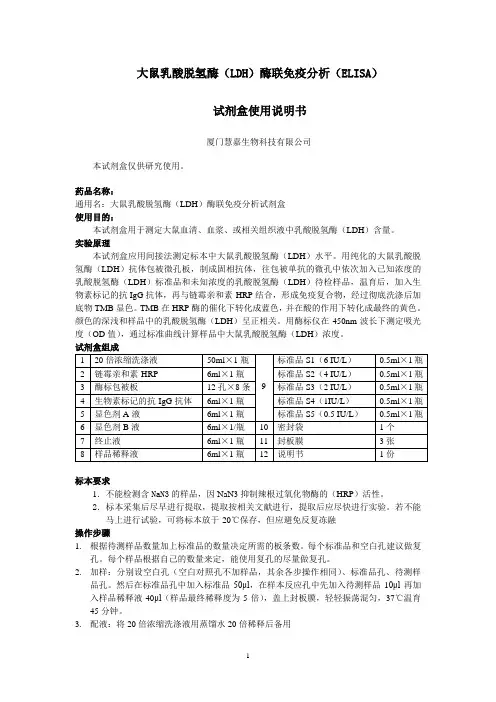 大鼠乳酸脱氢酶(LDH)ELISA试剂盒说明书