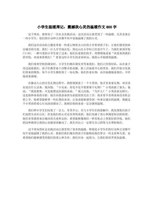 小学生温暖周记：震撼我心灵的温暖作文600字