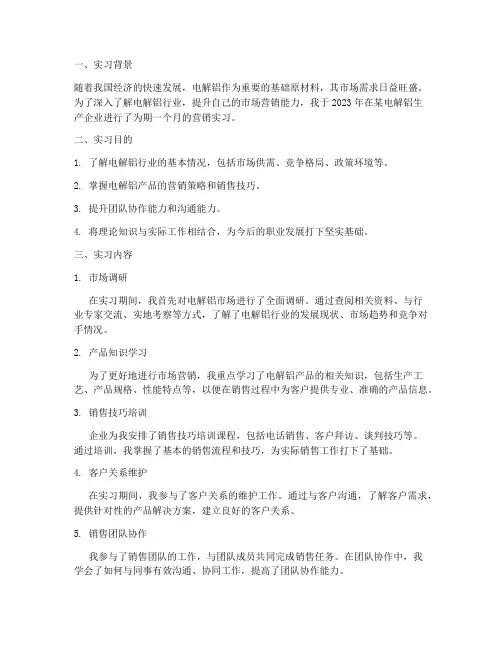 电解铝营销实习报告