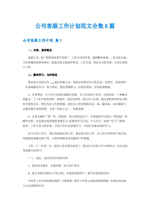 公司客服工作计划范文合集6篇