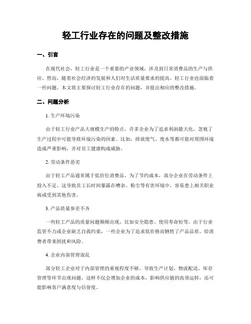 轻工行业存在的问题及整改措施