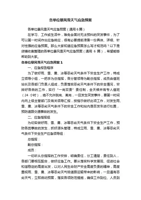 各单位暴风雪天气应急预案