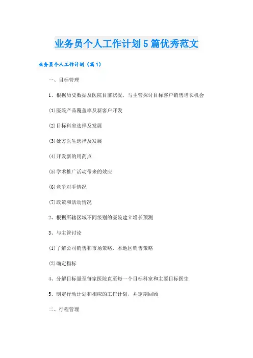 业务员个人工作计划5篇优秀范文