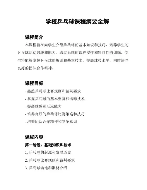 学校乒乓球课程纲要全解