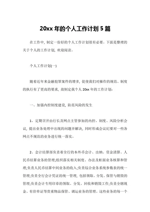 20xx年的个人工作计划5篇