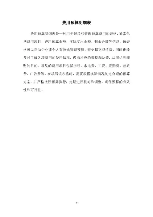 费用预算明细表