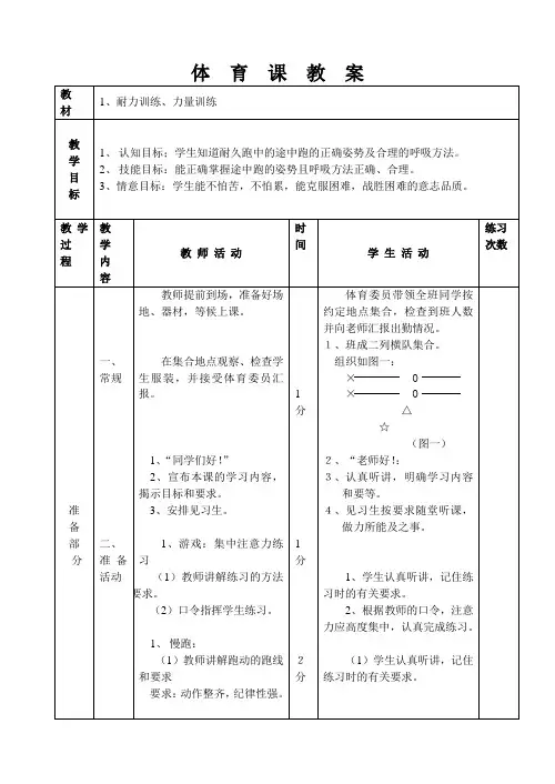 体育与健康教案(耐力训练、力量训练)