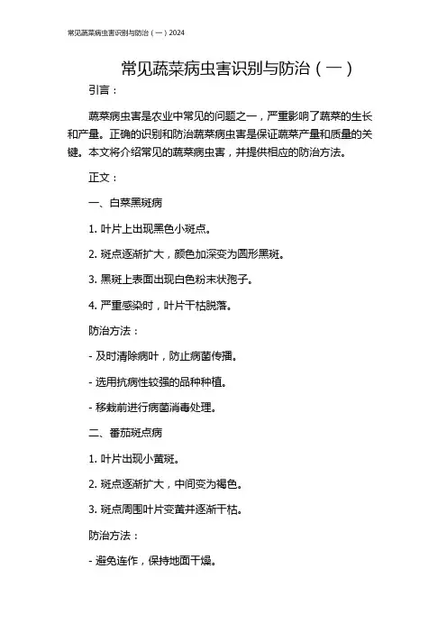 常见蔬菜病虫害识别与防治(一)2024