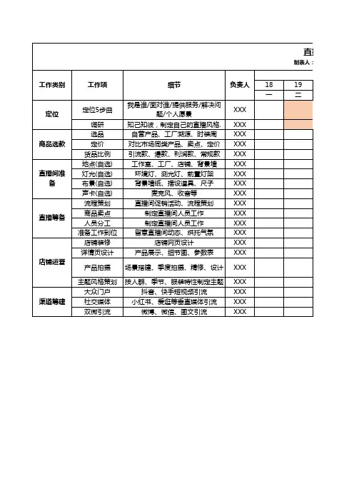 直播工作计划表