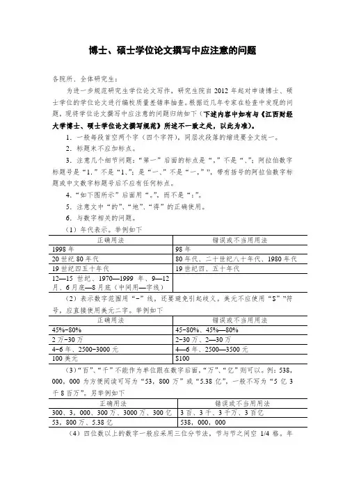 博士硕士学位论文撰写中应注意的问题