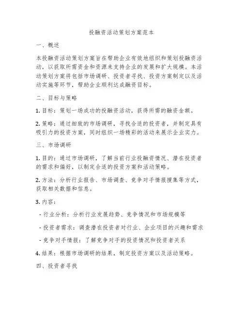 投融资活动策划方案范本