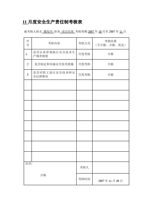 各级人员安全生产责任制考核表