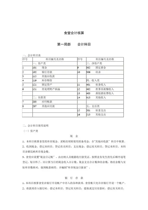 食堂会计核算与会计科目