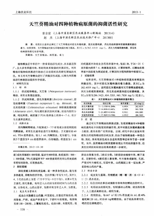 天竺葵精油对四种植物病原菌的抑菌活性研究
