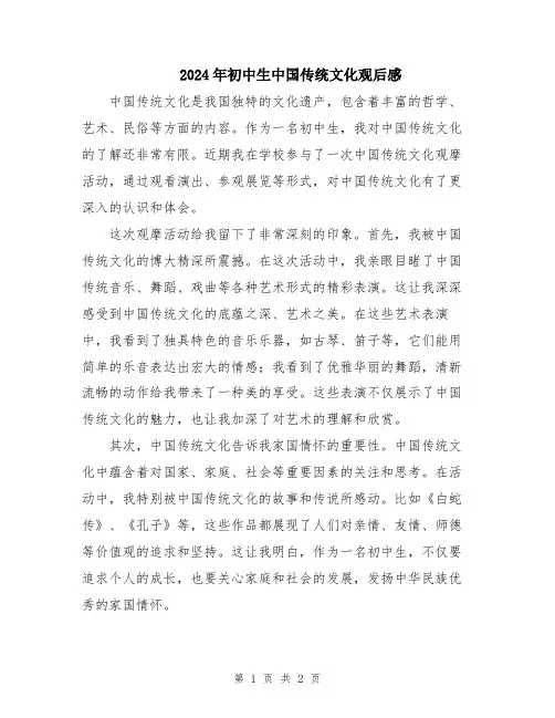 2024年初中生中国传统文化观后感