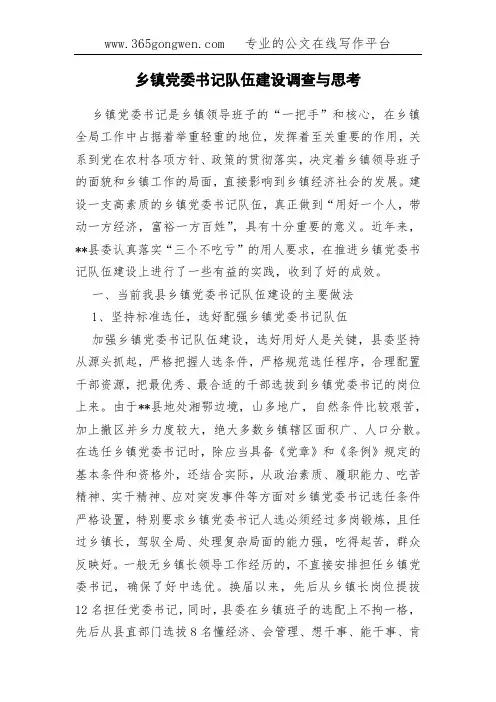 乡镇党委书记队伍建设调查与思考