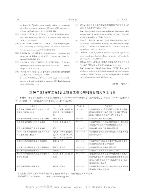 2020 年度《探矿工程（岩土钻掘工程）》期刊高影响力学术论文