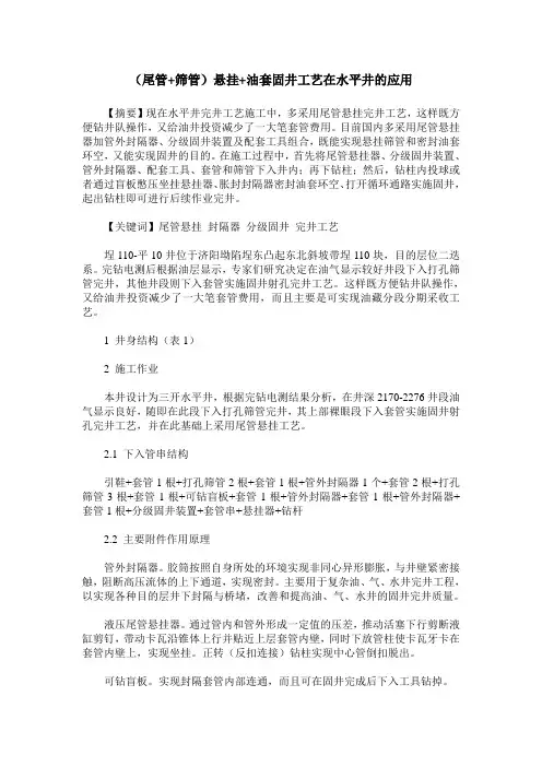 (尾管+筛管)悬挂+油套固井工艺在水平井的应用