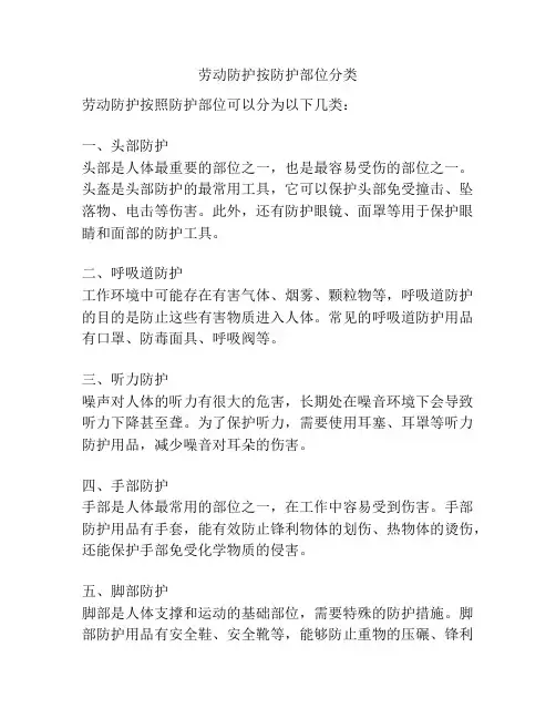 劳动防护按防护部位分类