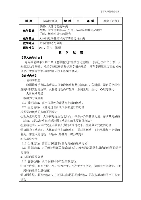 老年康复第二章第一节运动学基础