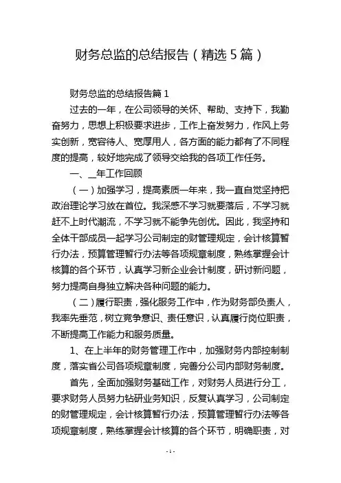 财务总监的总结报告(精选5篇)