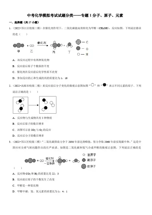 中考化学模拟考试试题分类——专题1分子、原子、元素