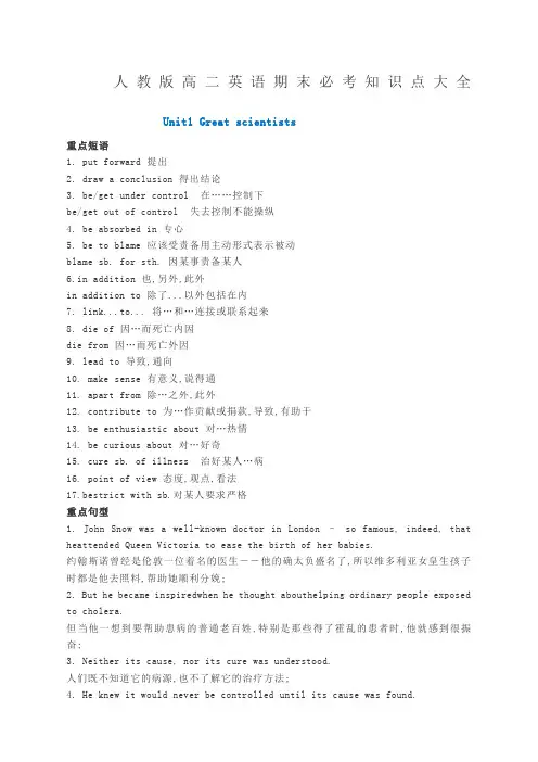 高二英语期末必考知识点大全