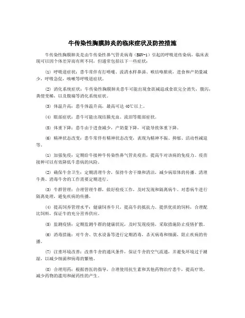 牛传染性胸膜肺炎的临床症状及防控措施
