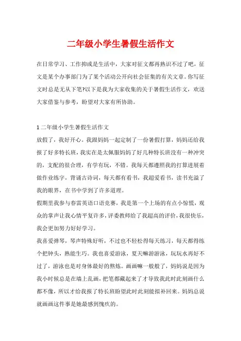 二年级小学生暑假生活作文