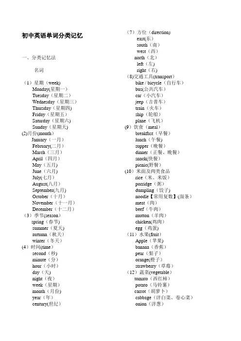 初中英语单词分类大全(打印版)