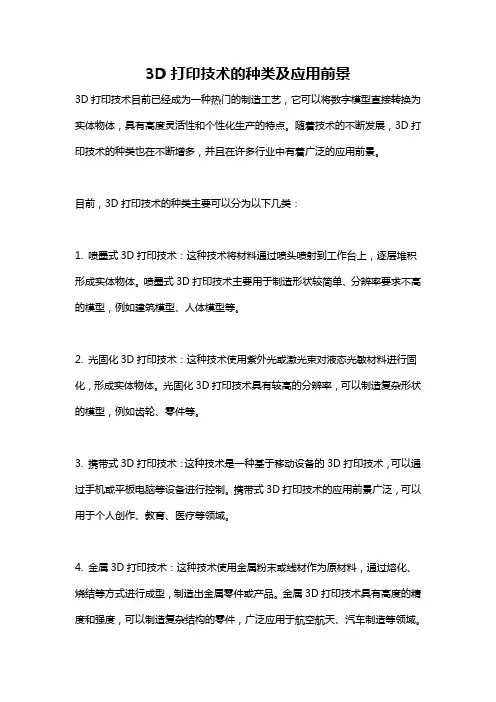 3D打印技术的种类及应用前景